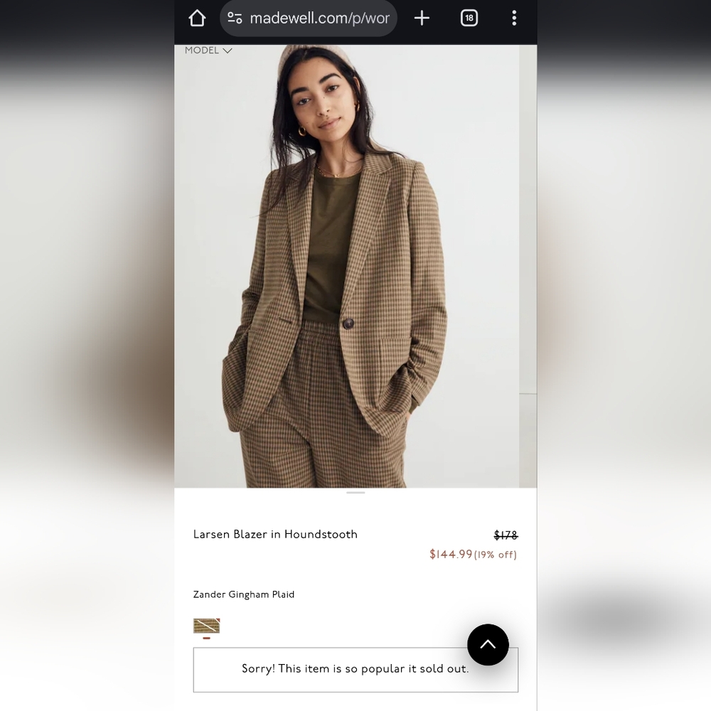NWT Madewell Houndstooth Blazer M